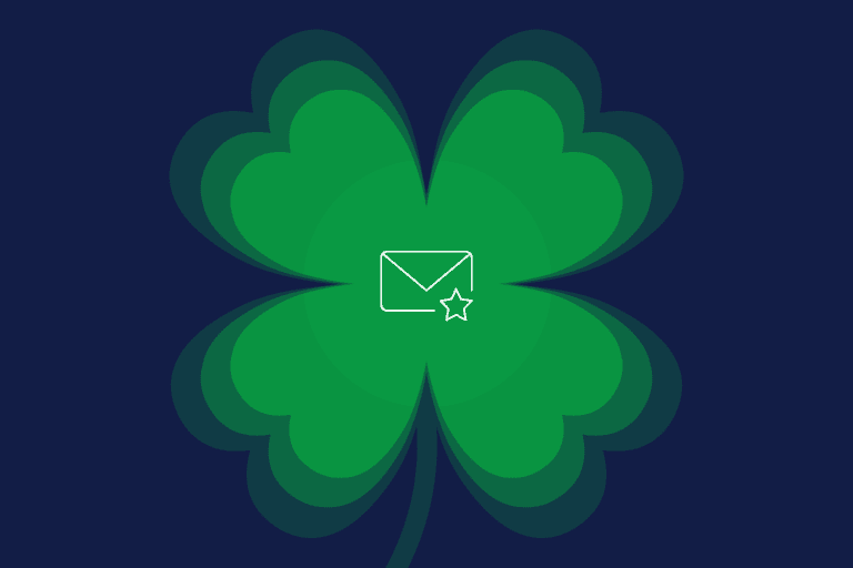 Four-leaf clover with email icon to depict St. Patrick's Day marketing