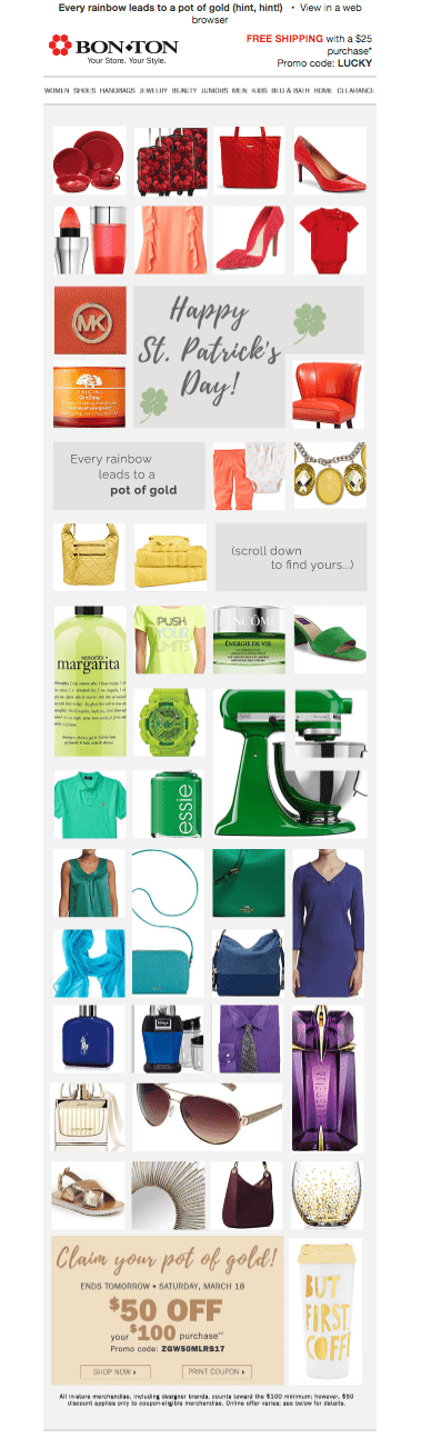 Screenshot of Bon-Ton's St. Patrick's Day email