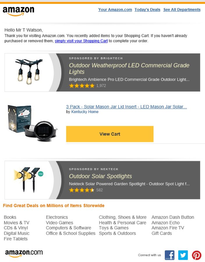 Amazon cart abandonment email