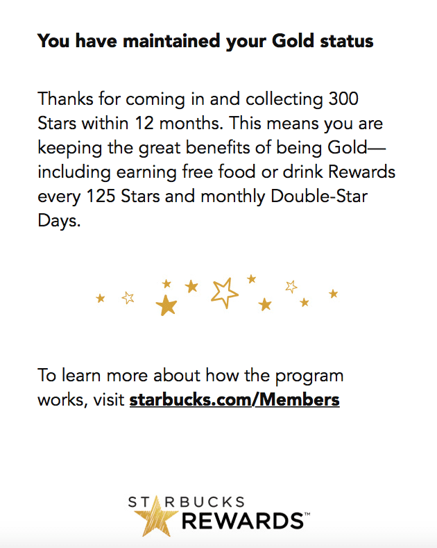 Starbucks rewards program email screenshot