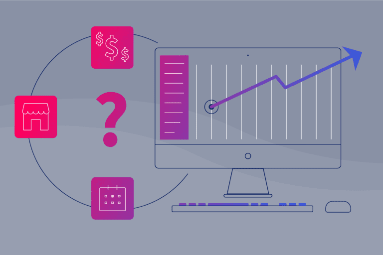 Line illustration of question mark and computer to depict reasons of not upgrading growth marketing platform