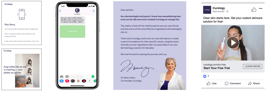 Curology omni-channel message screenshots