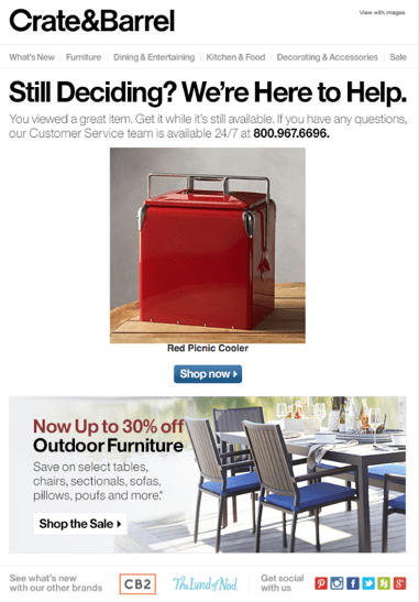 Crate & Barrel personalization email screenshot