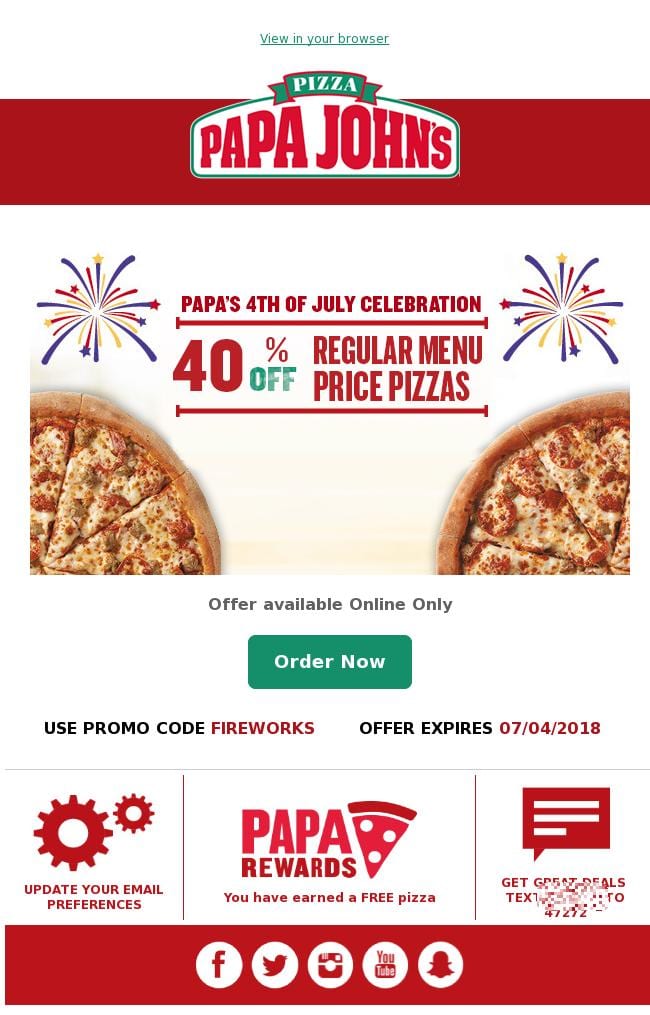 Papa John's political email marketing screenshot