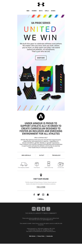 Under Armour political email marketing screenshot