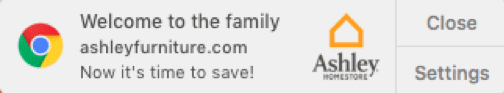 Ashley HomeStore web push notification