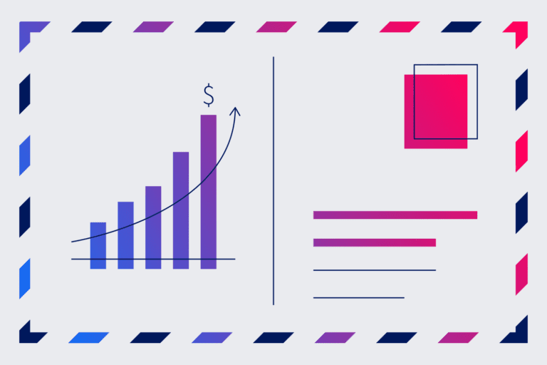 Postcard with bar graph to depict dynamic direct mail