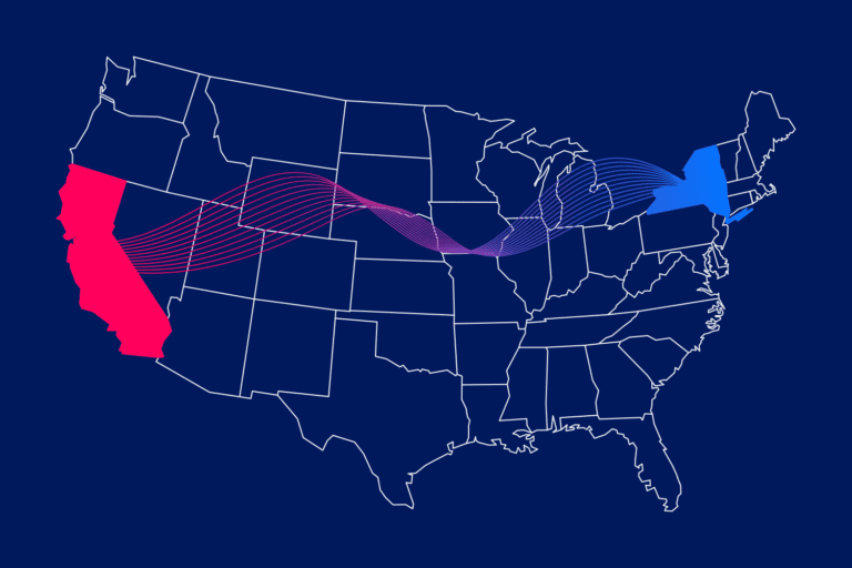 U.S. map with CA and NY highlighted to depict user group program