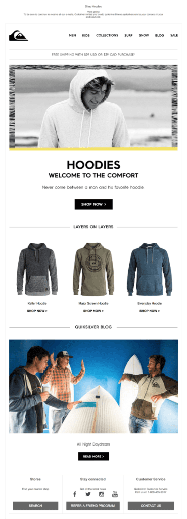 Hoodies email for abandonment segments