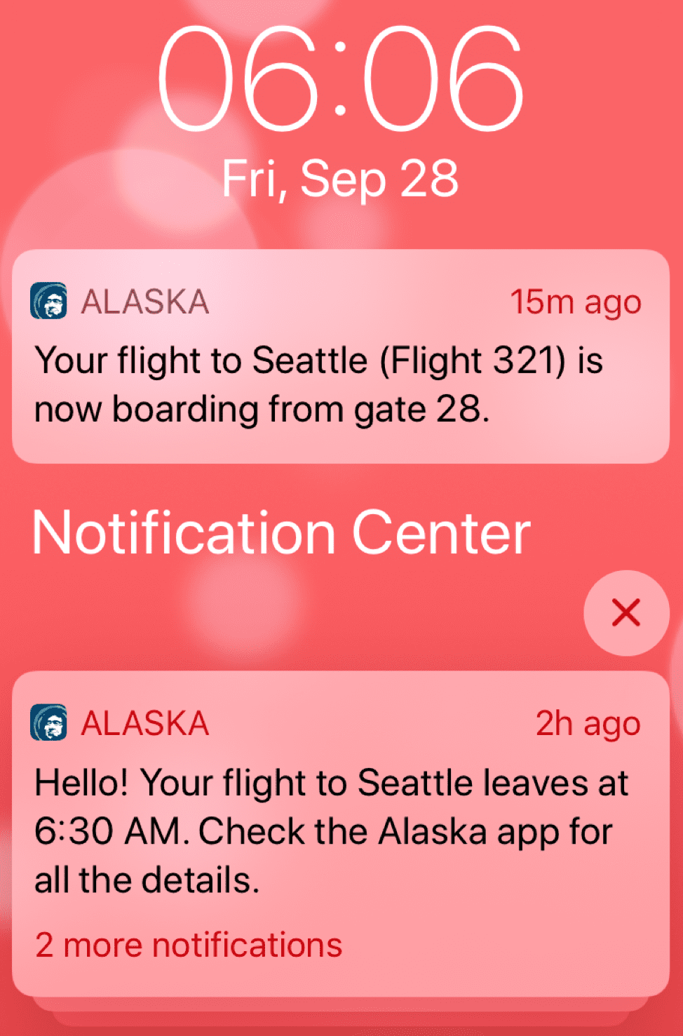 Alaska Airlines mobile push