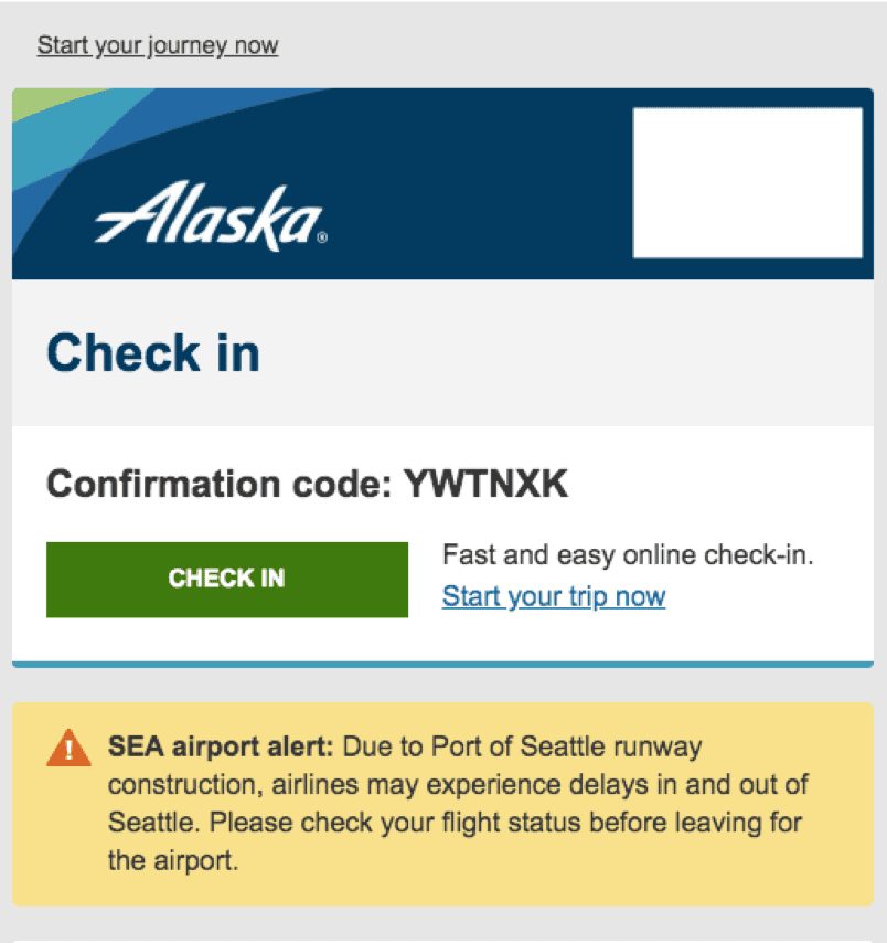 Alaska Airlines email screenshot