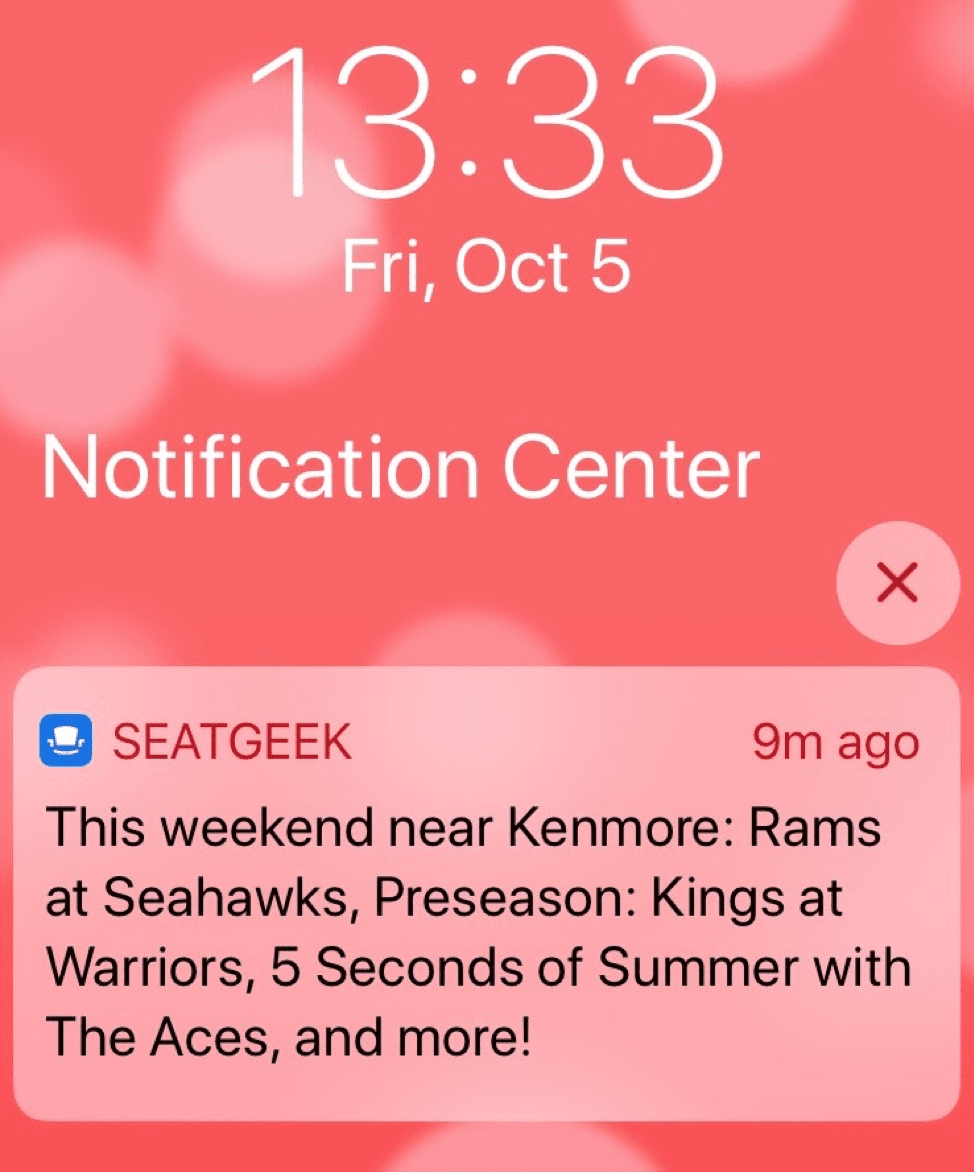 SeatGeek mobile push notification