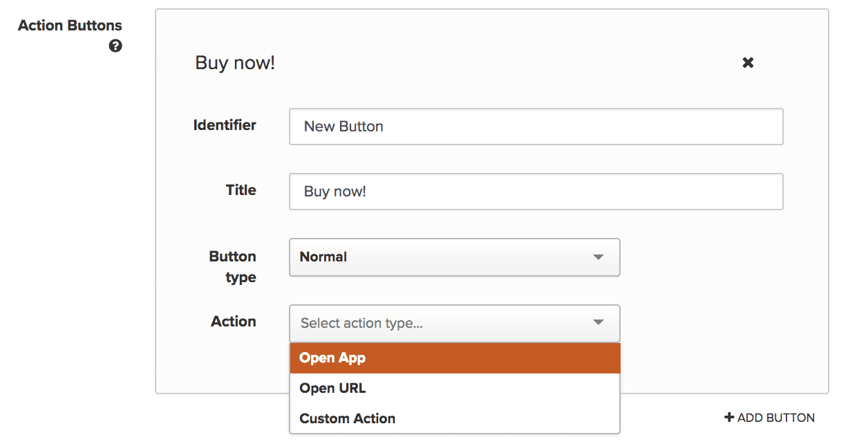 Creating Push Action buttons inside Iterable