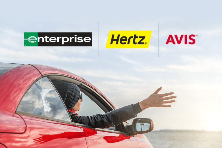 Car rental companies: Enterprise, Hertz, and Avis logos