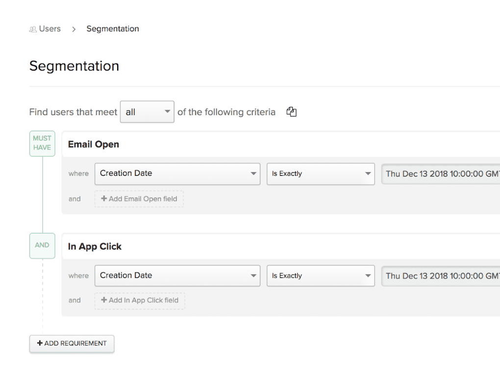 Product Enhancements - Segmentation UI screenshot