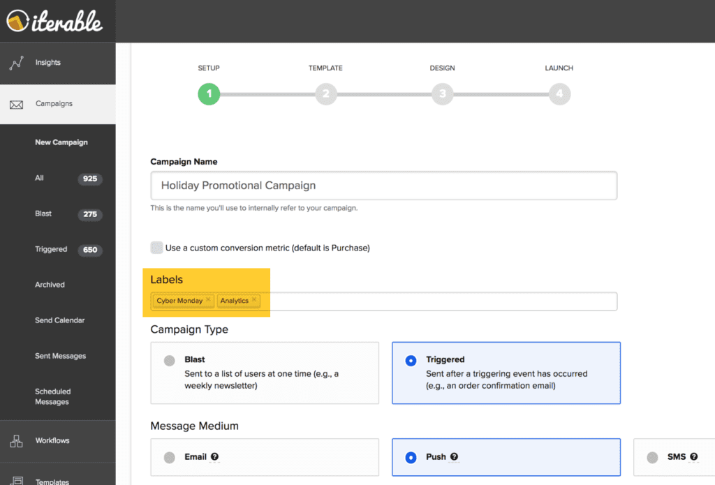 Product Enhancements - Campaign Labels screenshot