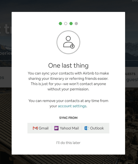 Airbnb post-click experience: Sync contacts