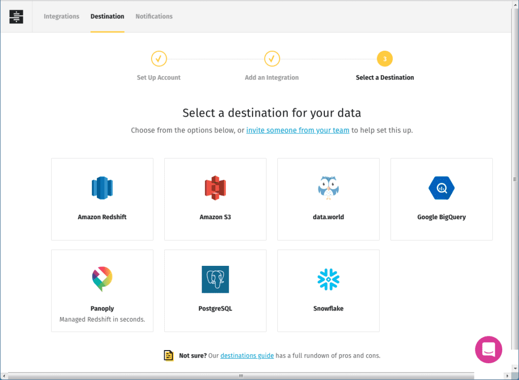 Select a destination for your data