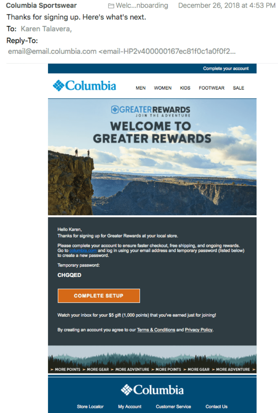 Columbia Sportswear Signup in Store - Account Completion