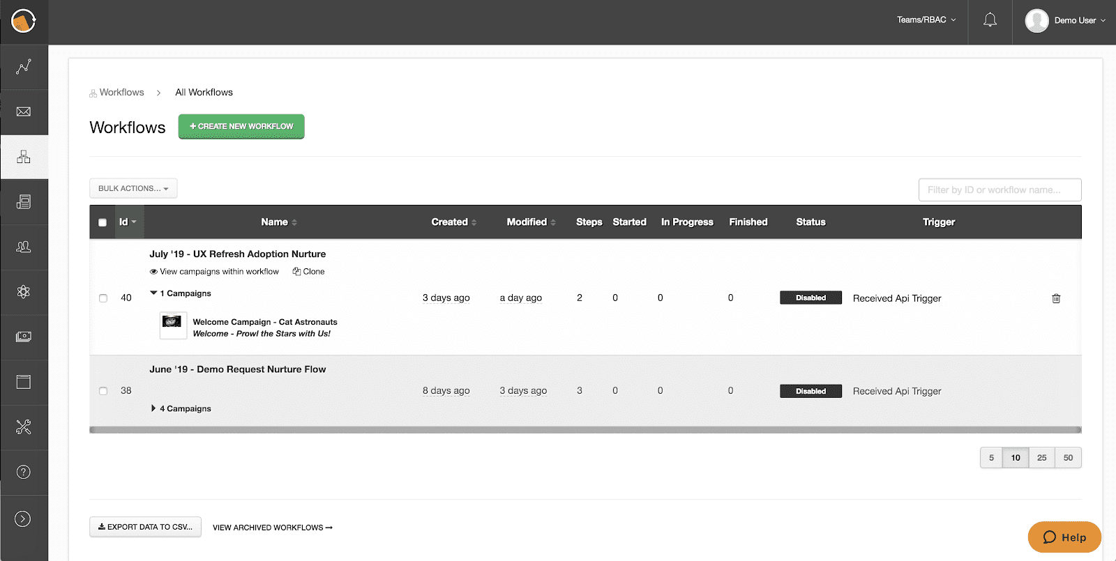 Expandable workflow list solves complex campaign user experience