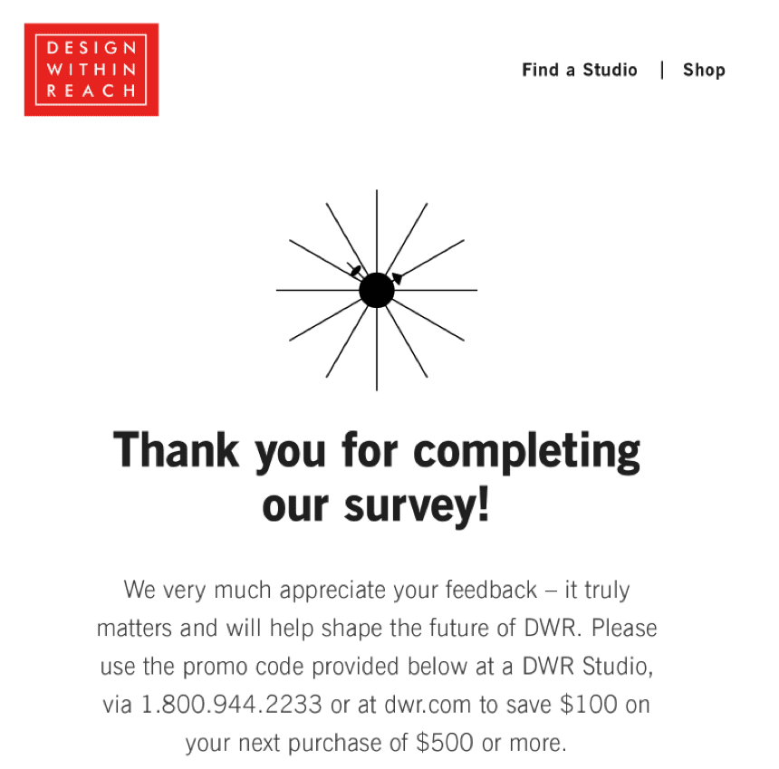 Design Within Reach survey thank you