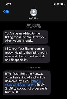 Rent the Runway Mobile Messaging