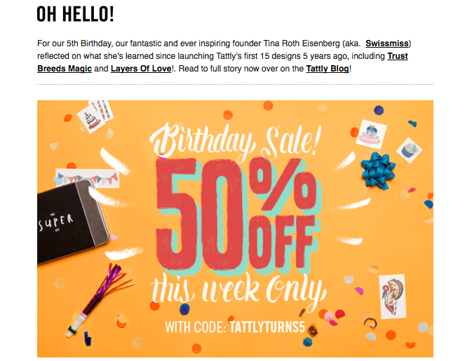 Tattly birthday sale email