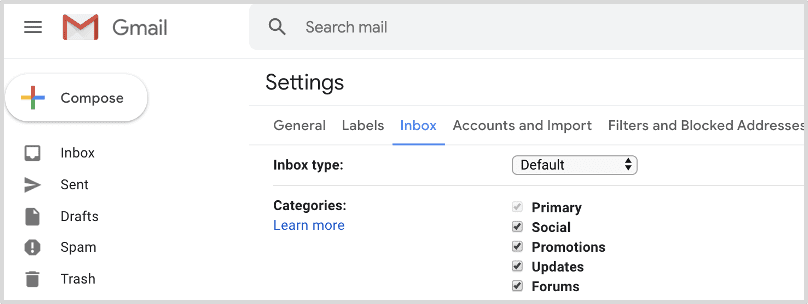 Gmail Inbox Categories