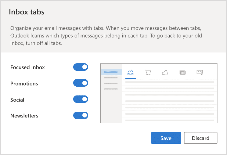 Microsoft Inbox Tabs