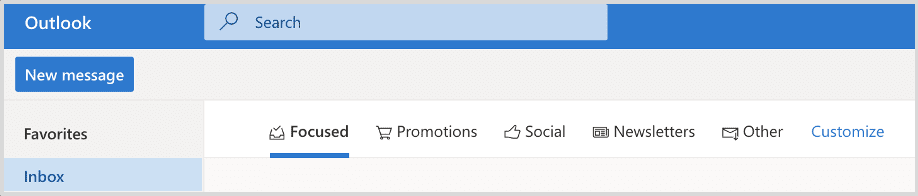 Inbox view of Microsoft Inbox Tabs