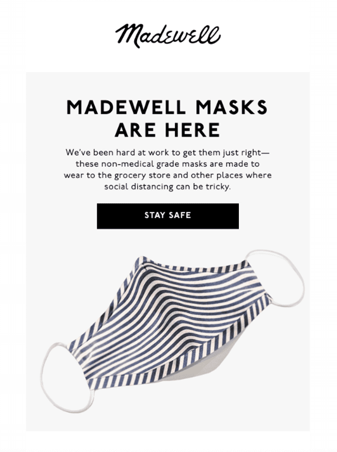 Madewell mask email - above the fold