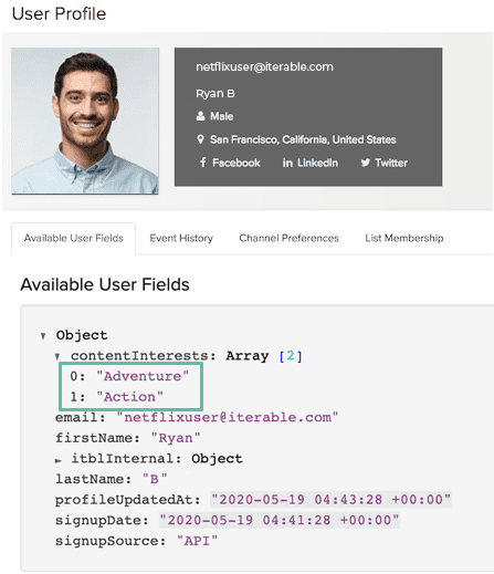 Iterable user profile standard view