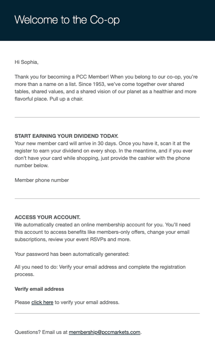 PCC loyalty email