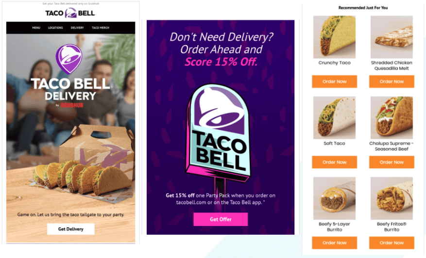 Taco Bell's email offering delivery and takeout