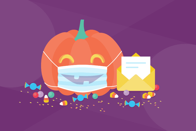 Illustration of jack o'lantern wearing a mask for Halloween email campaigns