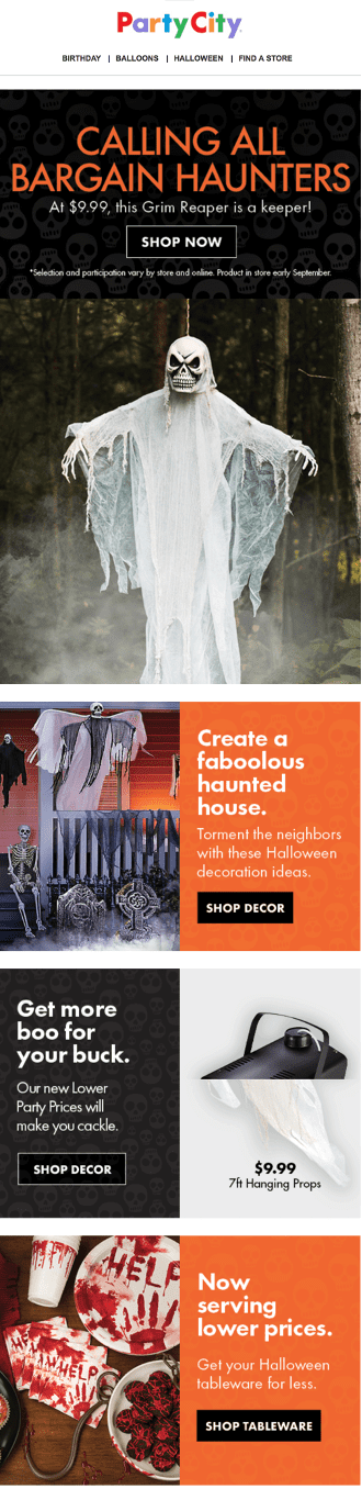 Party City Halloween email for bargain haunters