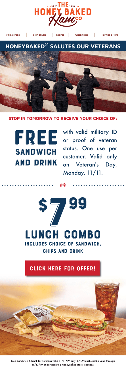 The Honey Baked Ham Company Veterans Day promotion