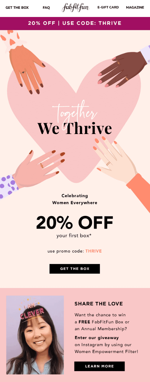 FabFitFun - Together We Thrive email during Women's History Month