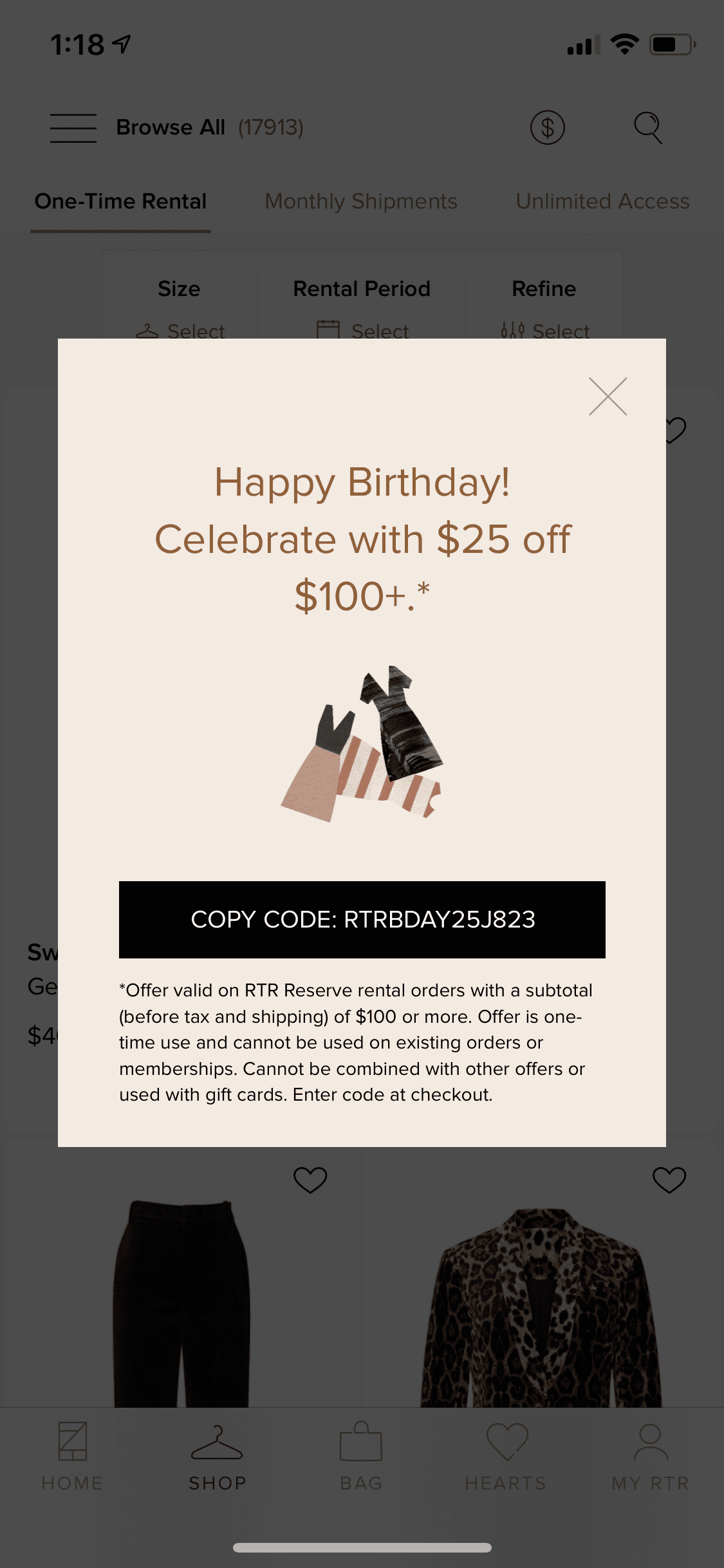 Rent the Runway birthday promo