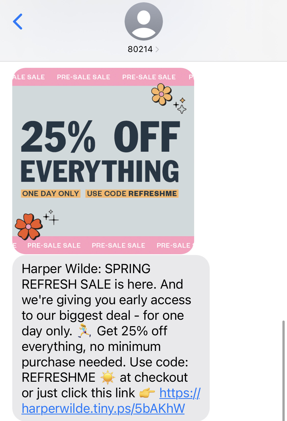 Harper Wilde discount SMS