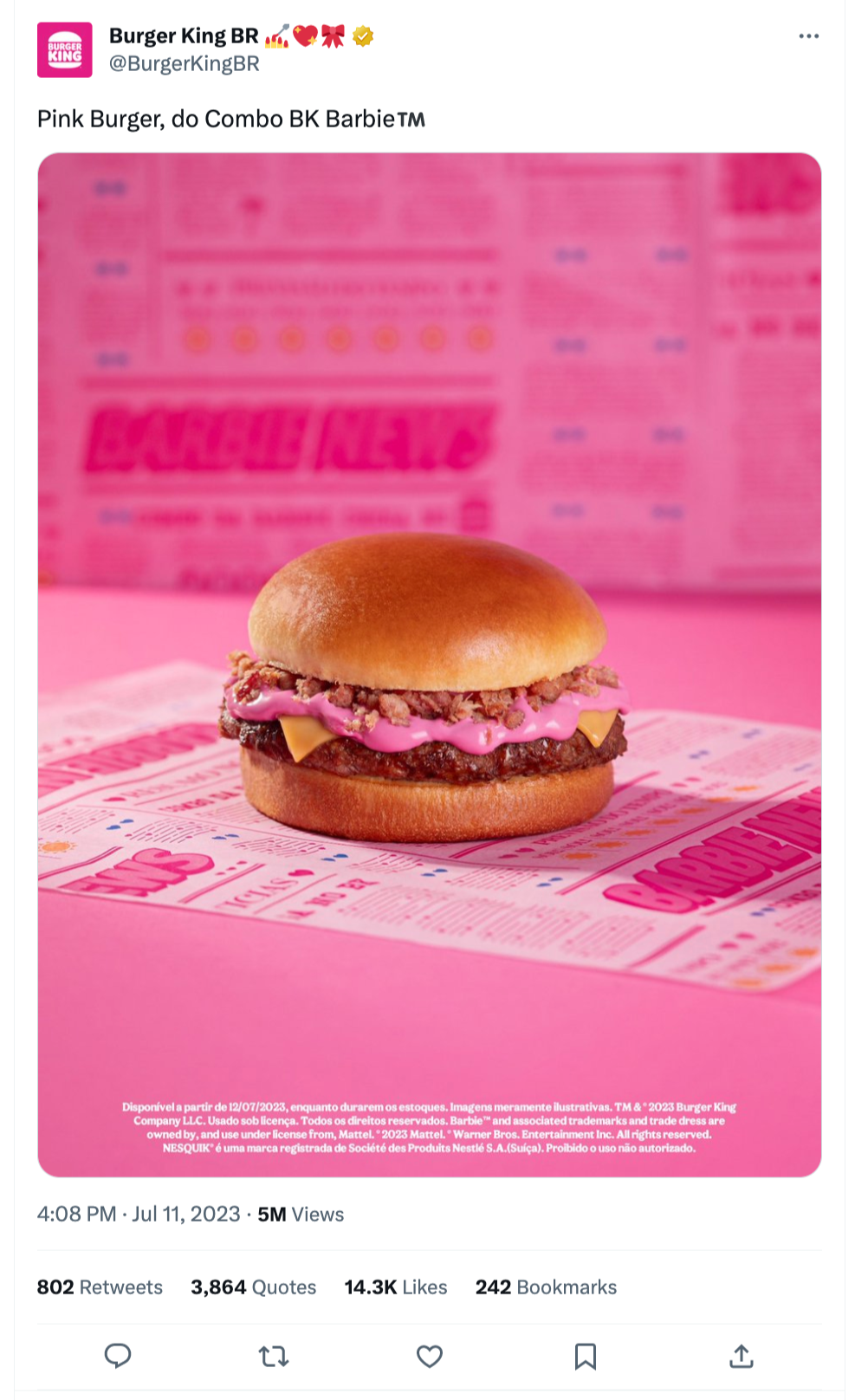 Burger King's Barbie Burger with pink sauce