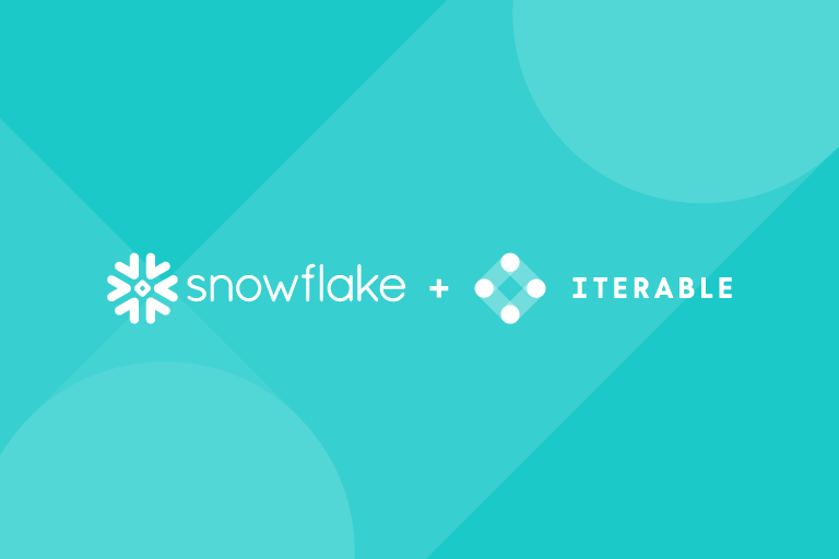 Snowflake Logo and Iterable Logo over Iterable Teal with white Iterable node overlay