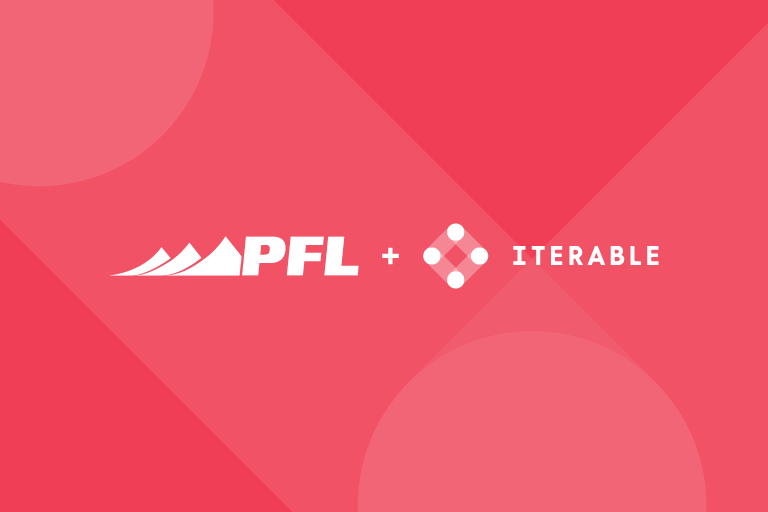 PFL and Iterable Logos on red Iterable background with translucent white node overlay